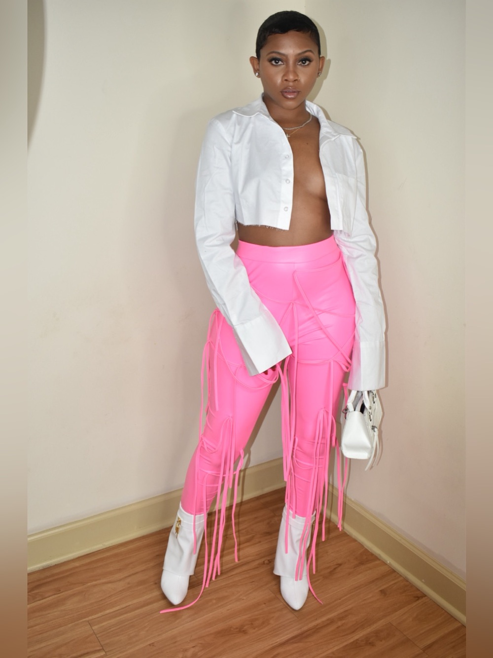 Hot Pink Fringe Detail Leggings Pants